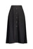 A women's black skirt featuring a button-down front and a flowing design. The garment has a logo.
