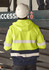 A unisex hi-vis full zip stretch taped hoodie in yellow and navy with reflective stripes, worn by a person in a hard hat.
