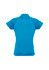 A women's short sleeve polo shirt in vibrant blue with a fitted design and contrasting stitching.