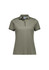 A women's short sleeve polo shirt in olive green with contrasting trim and a logo.