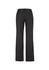 Black women's relaxed pants with a straight leg design and a single back pocket, featuring a logo.
