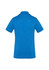 A blue women's polo shirt with short sleeves and a back view, featuring a subtle texture and a logo.