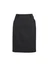 A black multi-pleat women's skirt with a fitted design and discreet branding.