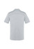 A grey short sleeve polo shirt with a smooth back design and a logo on the upper back.