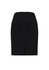 A straight skirt with front pleat detail, featuring a black colour and a back zip closure.