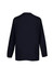 A black women's hi-lo blouse with long sleeves, featuring a simple, unadorned design and a relaxed fit.