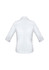 A white women's Monaco 3/4 sleeve button-up shirt with a collared neckline and roll-up cuffs. Features a logo.
