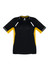 A black and yellow short sleeve tee with reflective accents and a logo on the front.