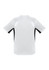 A short sleeve tee in white with black side panels, featuring a logo on the back.