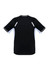 A black short sleeve tee for kids with light blue accents and reflective details. Features a logo on the back.