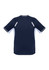 A dark navy short sleeve tee with light blue accents and reflective detailing on the shoulders. It features a logo.