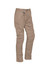 A pair of stout men's cargo pants in a light beige colour with several pockets and a branding logo.