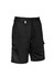 Mens rugged cooling vented shorts in black, featuring pockets and a secure waistband, with a logo present.