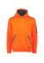 An orange unisex water-resistant hoodie with a grey lined hood and branding on the sleeve.