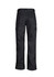 Black men's midweight drill cargo pants with multiple pockets and a logo, viewed from the back.