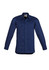 A lightweight men's long sleeve shirt in navy with two chest pockets and a logo.