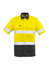 A short sleeve, high visibility work shirt in bright yellow with reflective tape and a black bottom. Includes a logo.