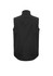 A black men's vest with no sleeves, featuring a simple design and a collar at the neck.