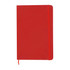 A red A5 notebook with a matching elastic closure and a ribbon bookmark, featuring a simple design.