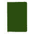 A green A5 notebook with a soft cover, an elastic band, and a ribbon bookmark. It features a logo on the front.