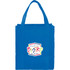 A blue reusable grocery tote bag with sturdy handles and a logo on the front.