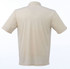 A beige short sleeve polo shirt for men featuring a back view and a small logo on one sleeve.
