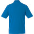 A blue short sleeve polo shirt with a solid back design and a collar, featuring a logo.