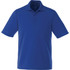 A blue short sleeve polo shirt for men, featuring a collar and a logo on the front.