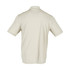 A light beige men's short sleeve polo shirt featuring a back view and a branding logo.