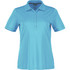 A women's short sleeve polo shirt in a vibrant light blue colour, featuring a buttoned placket and a logo.