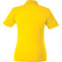 A yellow women's polo shirt featuring a classic short sleeve design and a collar, with a logo on the back.
