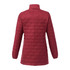 A burgundy lightweight puffer jacket with a packable design and a high collar, featuring a logo on the back.