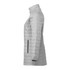 A lightweight, packable grey puffer jacket for women with a zip pocket and a sleek, insulated design.