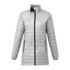 A lightweight, packable insulated puffer jacket in grey with a zip front and black accents.