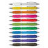 A collection of translucent plastic pens in various colours, featuring silver accents and clip designs.