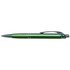 A metal pen in vibrant green with a textured grip and a silver clip, featuring a logo.