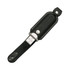 A black leather flash drive with a metal connector, featuring a snap closure and a logo on the leather.