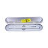 A silver metal pen housed in a sleek silver tin case with three additional components inside.