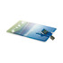 A blue and green Slimline V credit card Type-C flash drive with a USB connector. It features a logo.