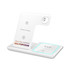 A white 15W 3-in-1 fast wireless charger with a sleek design and an illuminated base.