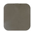 A square grey wireless charger with rounded edges and visible stitching, featuring a logo on its surface.