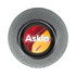 A round, grey wireless charging speaker with a central logo and a vibrant background design.