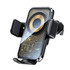 A black and gold wireless car charger with a minimalist design and a logo on the front.