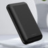 A black magnetic wireless power bank with a sleek design and LED indicators. Features branding.