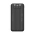 A black wireless power bank with three connectors and a compact design, showcasing multiple charging options.