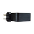 A black 100 Watt GaN quick charger with prongs for plugging into a power outlet. It features a simple design and has a logo.