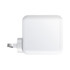 A white 100 Watt GaN quick charger with a pronged connector, featuring a simple, sleek design and a branding logo.