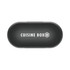 A black earbud charging case featuring a logo on top, designed for wireless earbuds.