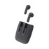 Magnetic black TWS earbuds with a charging case, featuring a sleek design and an accompanying logo.