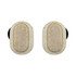 Eco-friendly TWS earbuds in a cream colour with a textured finish and black accents. Features a logo.